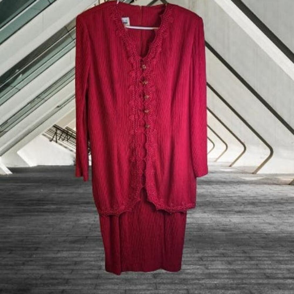 Leslie Fay 14 vintage red one piece crepe acetate blend stretch dress. Office